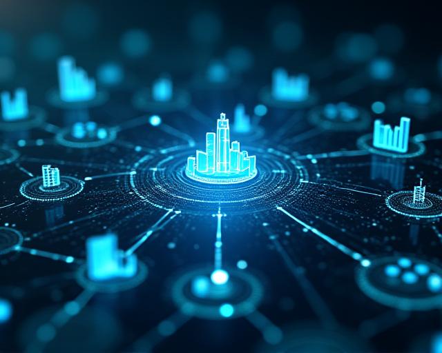 Abstract data visualization showing AI algorithms processing business information